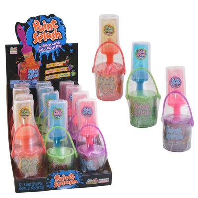 Paint Splash Lollipop W/sour Syrup Dip 3-assorted Flavors 1.80-oz Counter Display