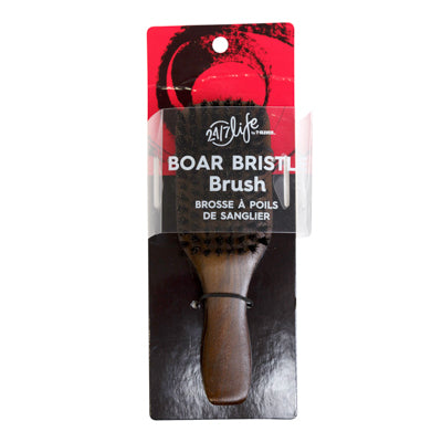 Hair Brush 7in Boar Bristle Wood Handle 24/7 Life Carded