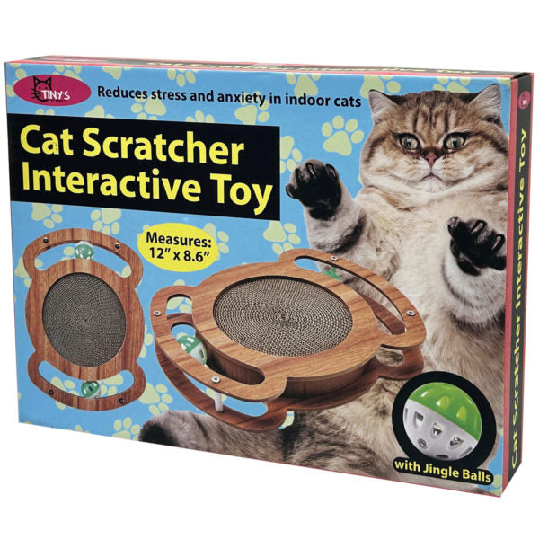 11.8" Wood Cat Scratcher Interactive Toy with Jingle Balls