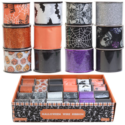 Ribbon Wire Halloween 2.5in X 3yds 12asst / 2x24pc Pdq / 6ast Per Pdq