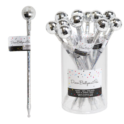 Pen Novelty Disco Ballpoint Silver In 24pc Pvc Tube Counter Display/label
