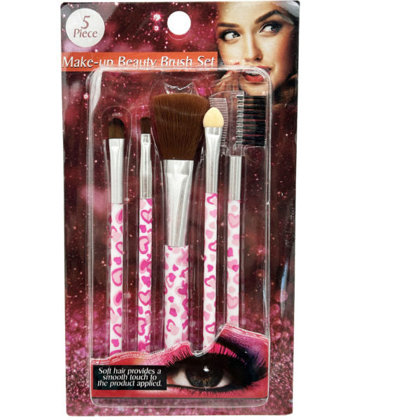5 Pack Make-up Beauty Brush Set with Design Print Handles