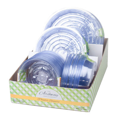 Planter Saucer Clear Plastic 3ast Sizes 86pc Pdq/garden Label 3pk-10in/3pk-8in/5pk-6in