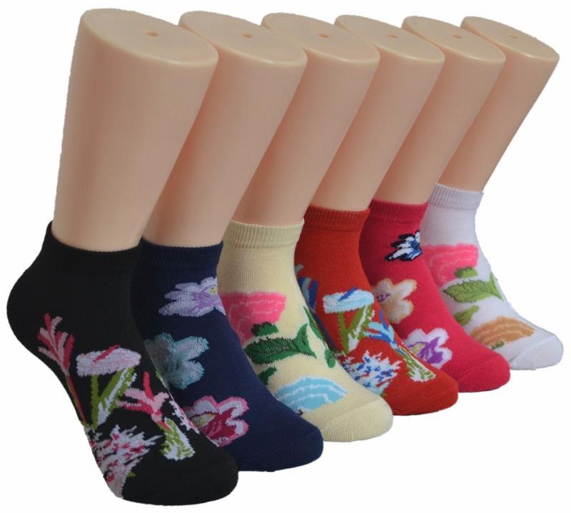 Women's Low Cut Novelty Socks - Floral Print - Size 9-11