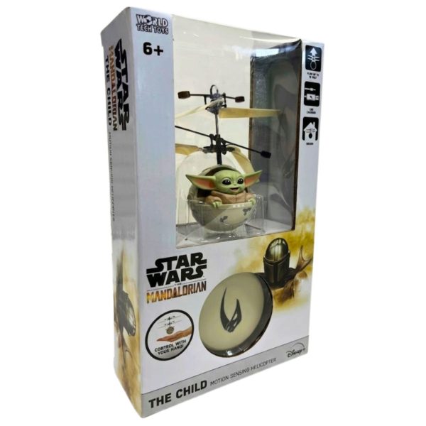 World Tech Toys Star Wars The Mandalorian 3.5 Inch Baby Yoda The Child Sculpted Head UFO Hand Controlled Helicopter with Remote
