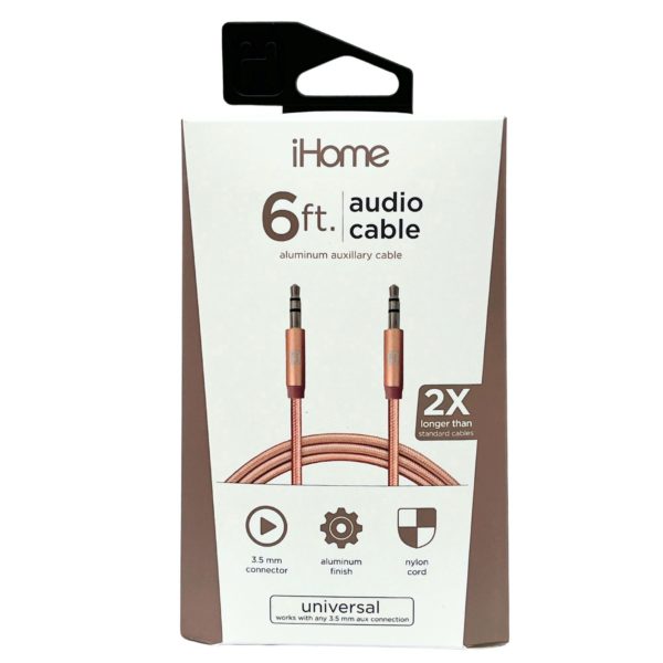 iHome 6 Foot Braided Audio Aux Cable in Rose Gold