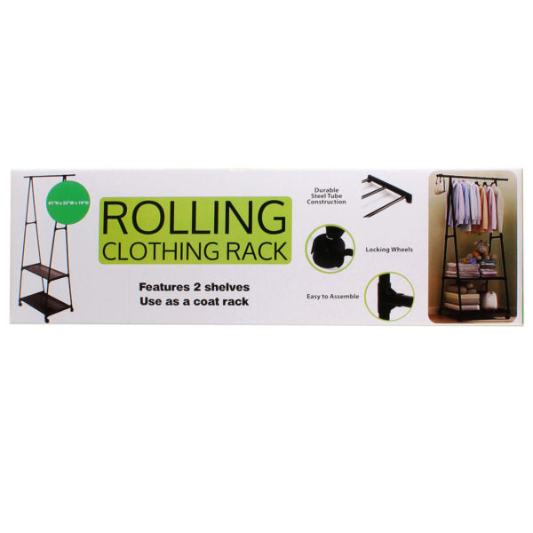 60" Tall Rolling Clothing Rack with 2 Bottom Organizing Shelves