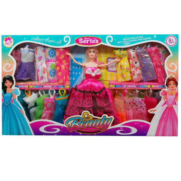 11.5" Blonde Doll with an Assortment of Spring and Glamorous Dresses Playset