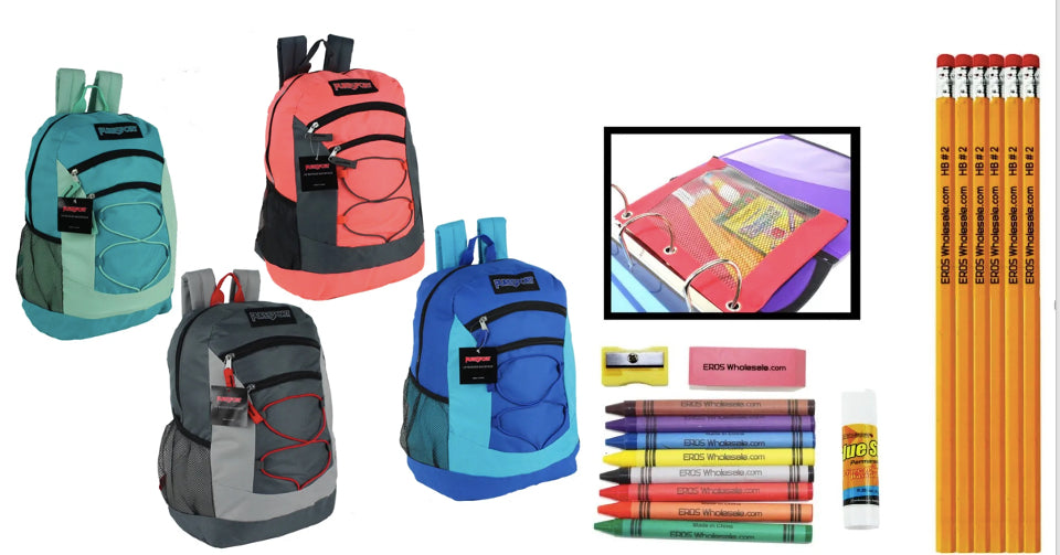 18" Premium PureSport Bungee Backpacks & Elementary School Supply Kit Sets