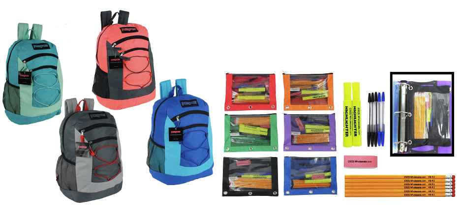 18" Premium PureSport Bungee Backpacks & High School Supply Kit Sets