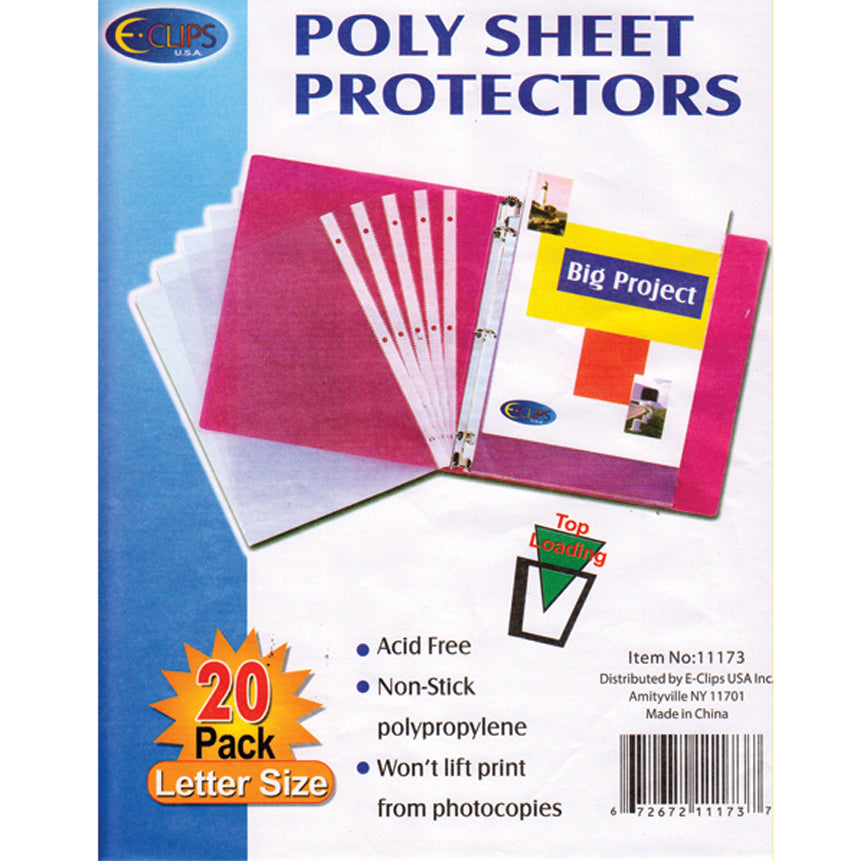 Letter Size Poly Sheet Protectors - 20-Pack