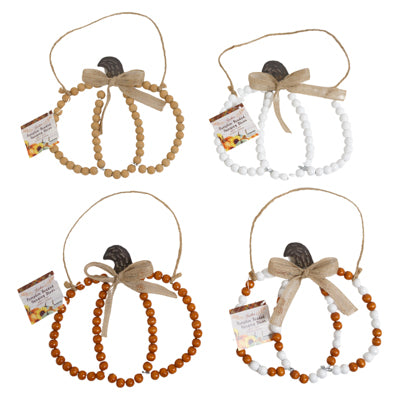 Hanging Decor Harvest Wood Bead Pumpkin Shaped 7x6in 4ast Clrs Harv/ht