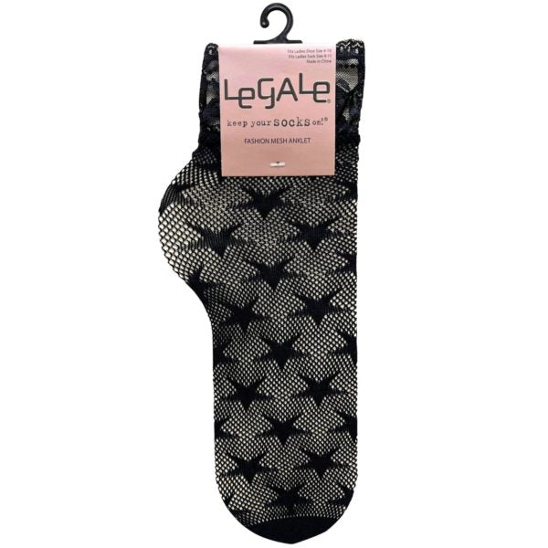Legale 1 Pair Short Anklet Star Net Black Ladies Shoes Size 4-10