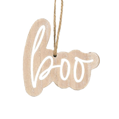 Ornament 4x4x.25 Boo Neutral/white Wood (3.00)