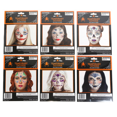 Face Art Metallic Temporary Tattoo W/ 30pc Gems 6 Asst 24pc Preloaded Mdsg Strip/ Pbslv