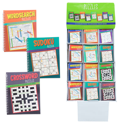 Puzzle Books Spiral 80 Pgs, 4 Assorted Titles Floor Dsply
