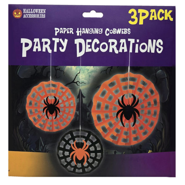 3 Piece Hanging Halloween Party Cobwebs Paper Decorations