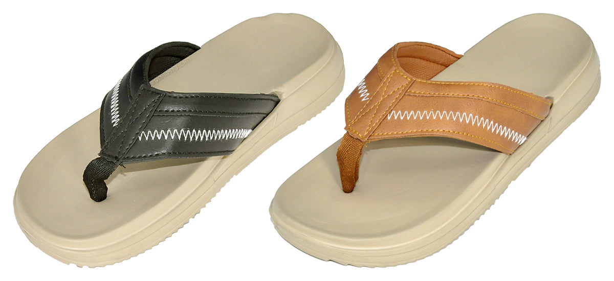 Men's Wedge Flip Flop Fashion Sandal w/ Canvas Patch