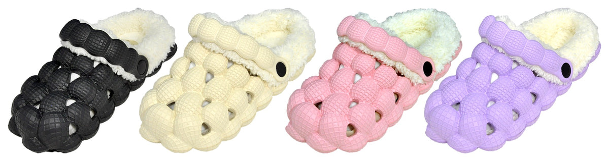 Girl's Bubble Clog w/ Embroidered Pineapple & Faux Fur Trim
