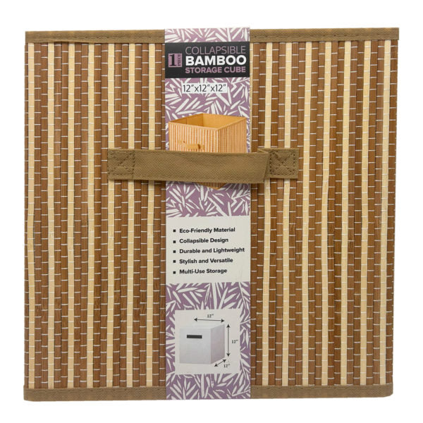 12" x 12" Collapsible Stripe Bamboo Storage Basket