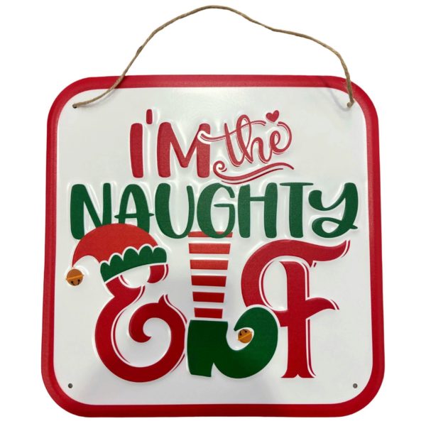 Naughty Elf Christmas Wall Sign Funny Holiday Home Decor