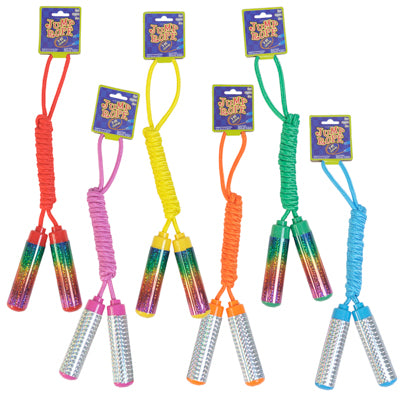 Jump Rope 7ft 2asst Silver & Rainbow Laser Handles/ 6 Asst Solid Color Ropes Barbell Hdr