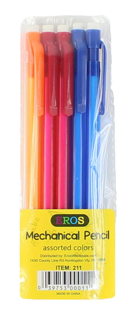 0.7Mm Mechanical Pencils w/ Eraser - 5-Pack