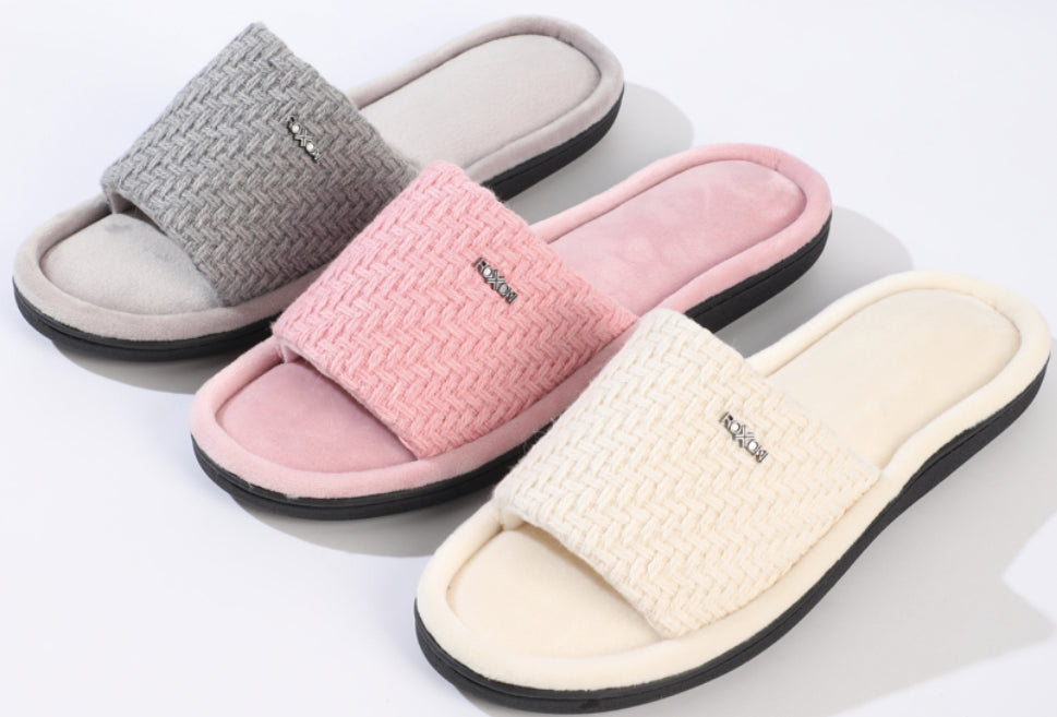 Women's Woven Stitched Fashion Slide Slippers w/ Embroidered Charm