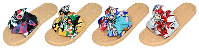 Women's Barbados Sandals w/ Embroidered Jewels & Printed Floral Bow