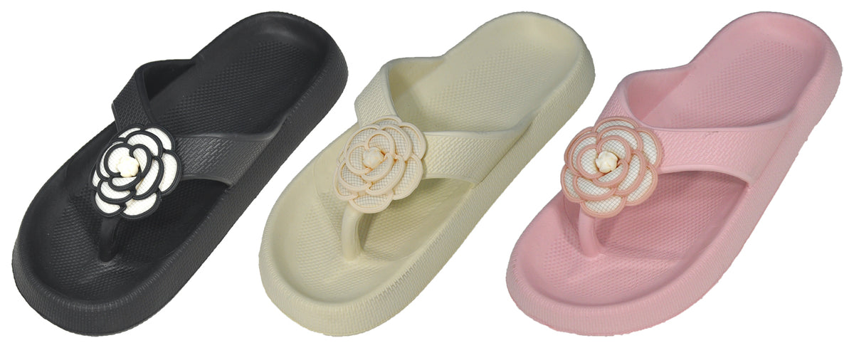Women's Barbados Slide Sandals w/ Embroidered Rose & Soft Footbed