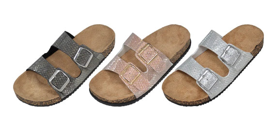 Women's Arizona Slide Sandals w/ Emrbroidered Metallic Brick Pattern