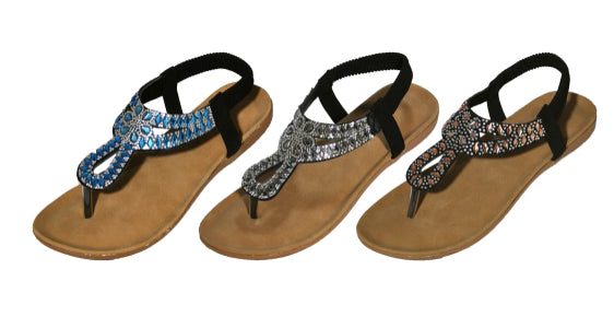 Women's Fashion T-Strap Thong Sandals w/ Embroidered Gems
