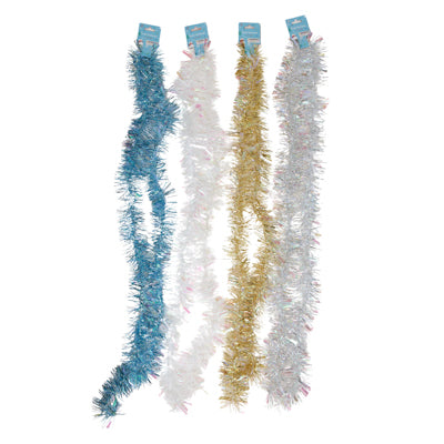 Garland Tinsel 6.5ft Irdescent 4ast White/blue/silver/gold 2 Ply/3.3in Tip Width Xm Hdr