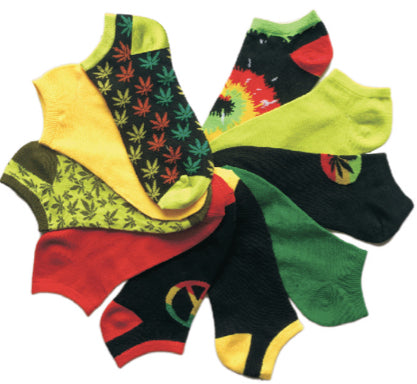 Women's No Show Novelty Socks -Marijuana & Peace Print - 10-Pair Packs - Size 9-11