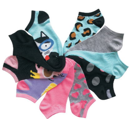 Women's No Show Novelty Socks - Cheetah, Heart, & Cat Print - 10-Pair Packs - Size 9-11