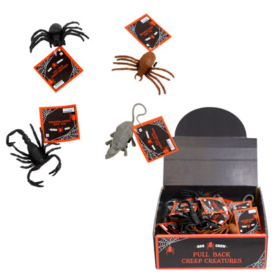 Creepy Creature Pull-back Action 4ast In 24pc Pdq Roach/mouse/scorpion/spider