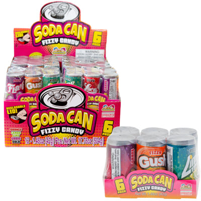 Soda Can Fizzy Candy 6-pk 4-assorted Flavors Counter Display
