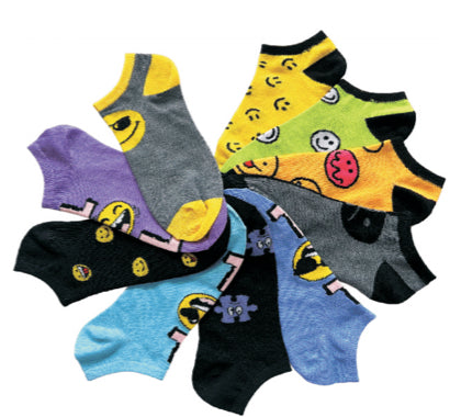 Women's No Show Novelty Socks - Cool Emoji Print - 10-Pair Packs - Size 9-11