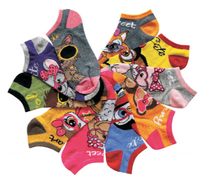 Women's No Show Novelty Socks - Cuddly Animal Print - 10-Pair Packs - Size 9-11