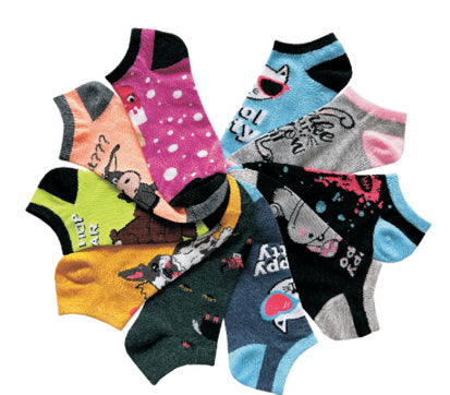 Women's No Show Novelty Socks - Assorted Patterns & Print - 10-Pair Packs - Size 9-11