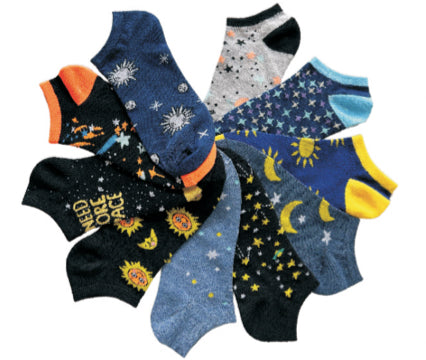 Women's No Show Novelty Socks - Moon Night Sky Print - 10-Pair Packs - Size 9-11