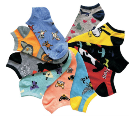 Women's No Show Novelty Socks - Cat & Dog Print - 10-Pair Packs - Size 9-11