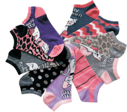 Women's No Show Novelty Socks - Leopard, Chevron, & Polka Dot Print - 10-Pair Packs - Size 9-11