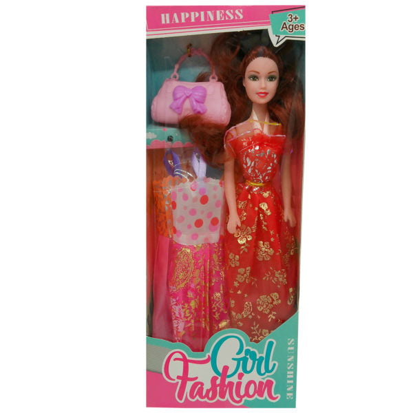 11" Brunette Fashion Doll with 3 Dresses and Purse Set