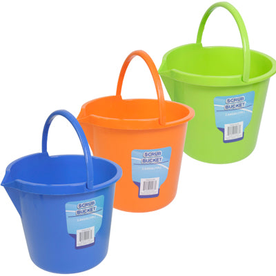 Scrub Bucket Plastic 10l.2.64gal Round W/spout 3ast Colors Recycled Pp/label