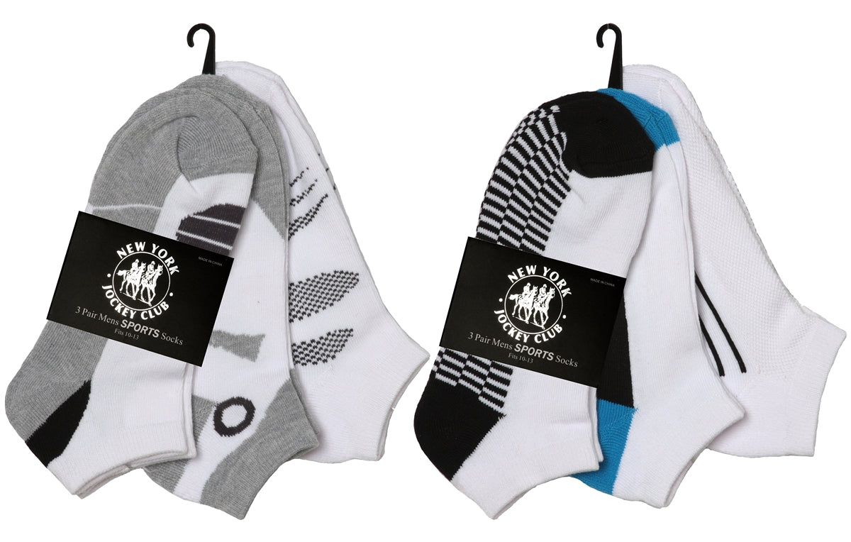 Men's Cushioned Athletic Low Cut Socks w/ Arch Support - Urban Sport Prints - 3-Pair Packs