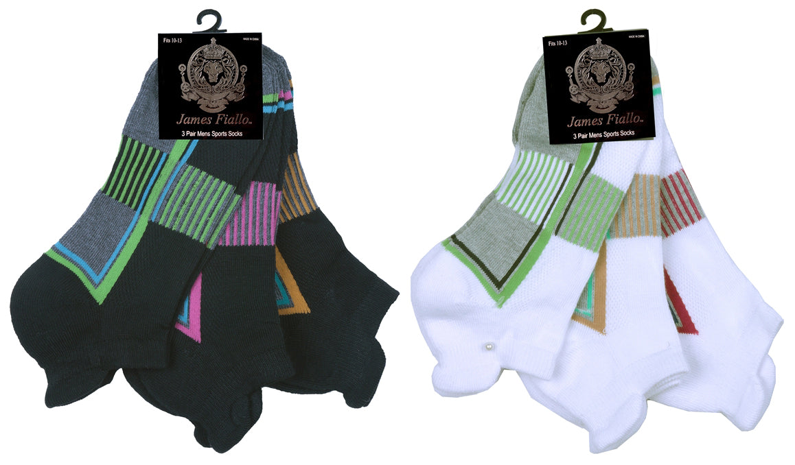 Men's Cushioned Athletic Low Cut Socks w/ Arch Support - Neon Sport Prints - 3-Pair Packs