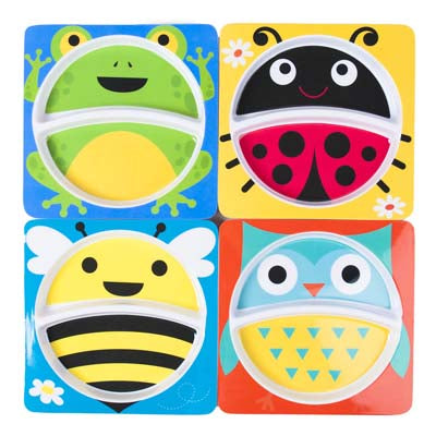 Dinnerware Kids Square 2-section Plate 4ast Animals 8x8in/24pc Pdq