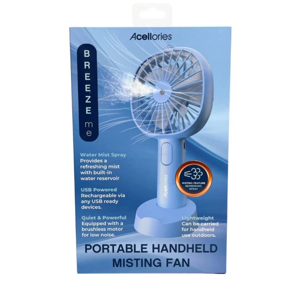 Acellories Portable Rechargeable Handheld Misting Fan in Blue