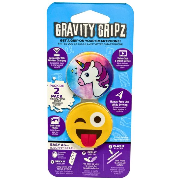 ReTrak Gravity Gripz Double Pack Hands-Free Phone Mount Grips - Unicorn and Emoji